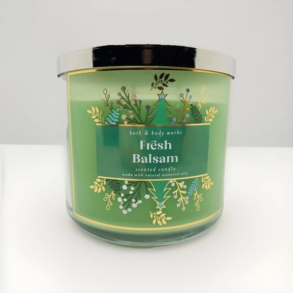 BATH & BODY WORKS FRESH BALSAM 3-WICK SCENTED CANDLE 14.5 OZ WITH ESSENTIAL OILS